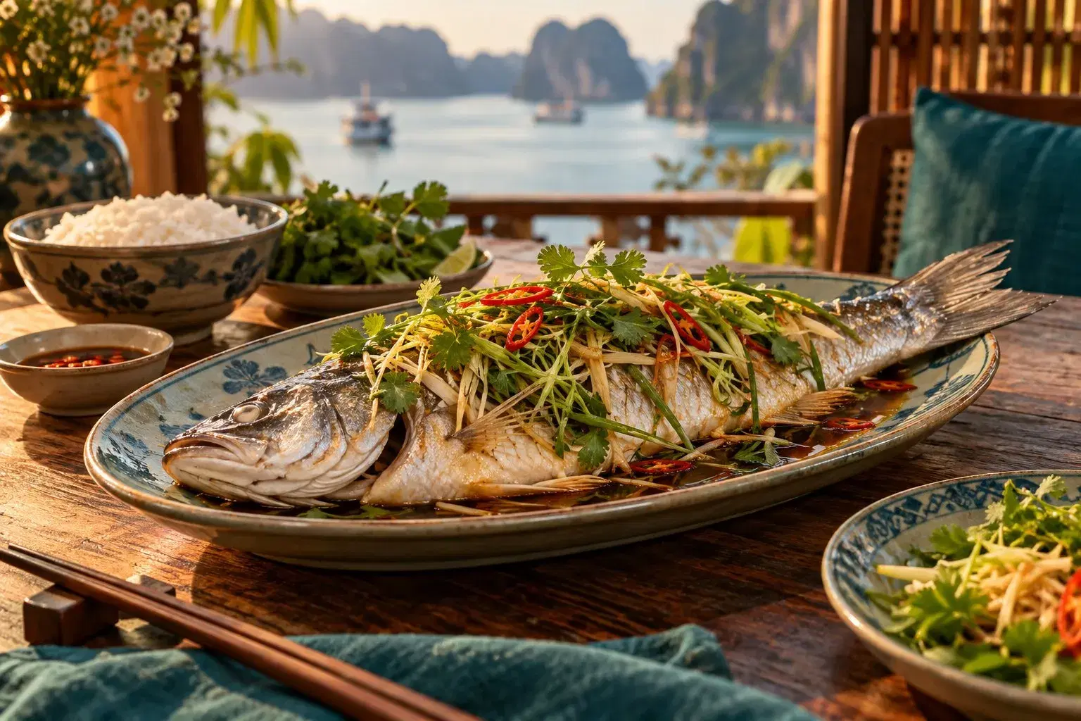 Một bàn hải sản có món hấp: cách thưởng thức trọn vị. Cách chế biến giản dị để nguyên liệu và nước chấm cùng có khoảng riêng.